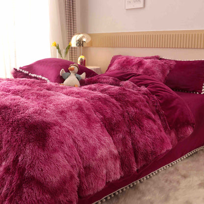 Lenjerie Cocolino Fluffy, Pufoasa, cu Ciucuri, 6 Piese, Burgundy-C4534