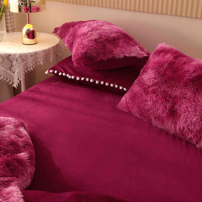 Lenjerie Cocolino Fluffy, Pufoasa, cu Ciucuri, 6 Piese, Burgundy-C4534