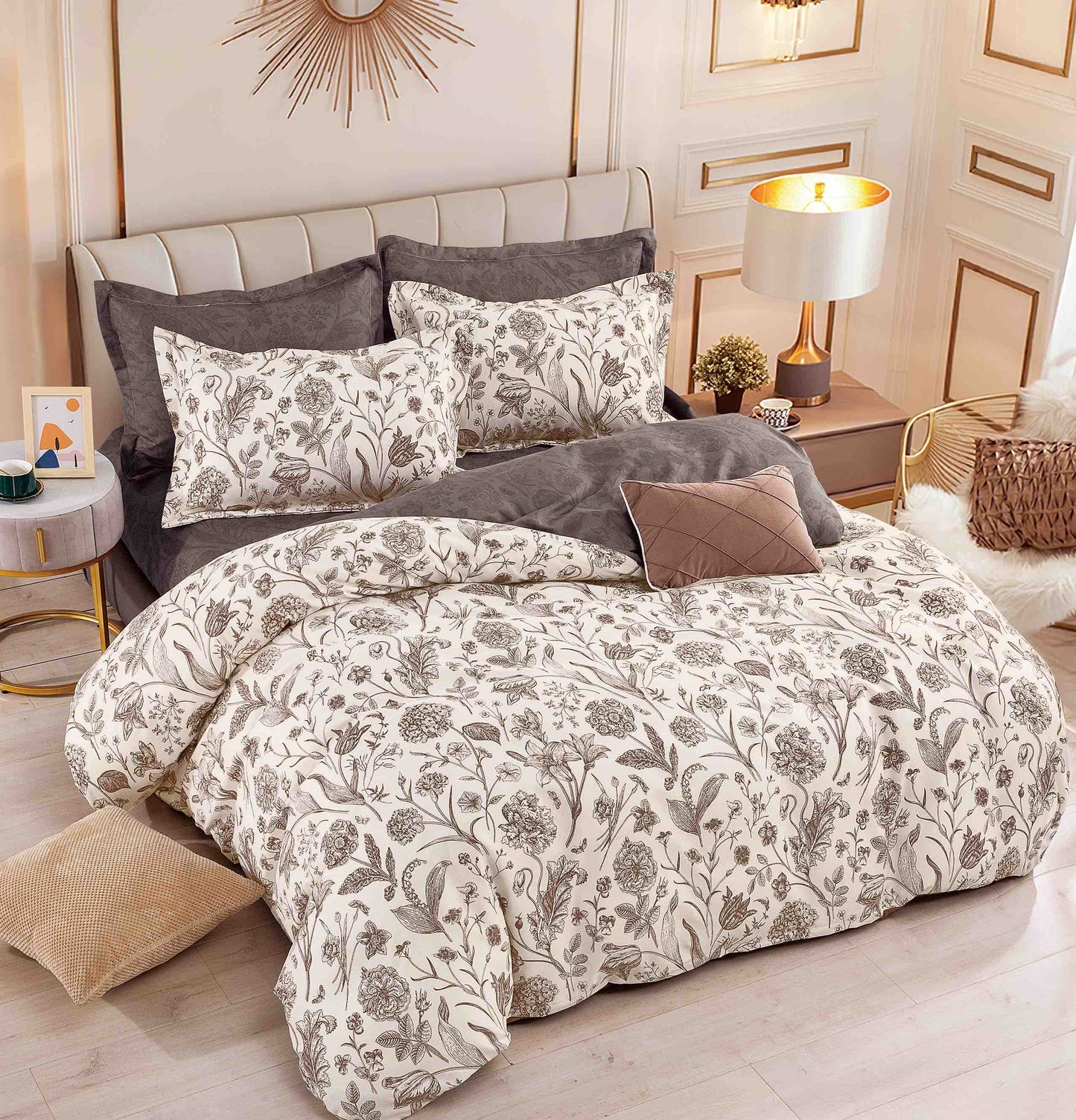 Lenjerie Pat Dublu din Finet, 6 Piese, cu Elastic, Flori-C8697