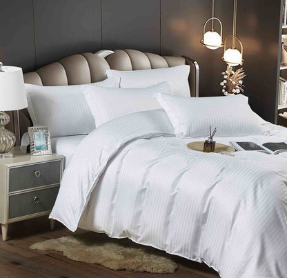 Lenjerie Bumbac Damasc Deluxe, 6 Piese cu Elastic, Alba-C5082