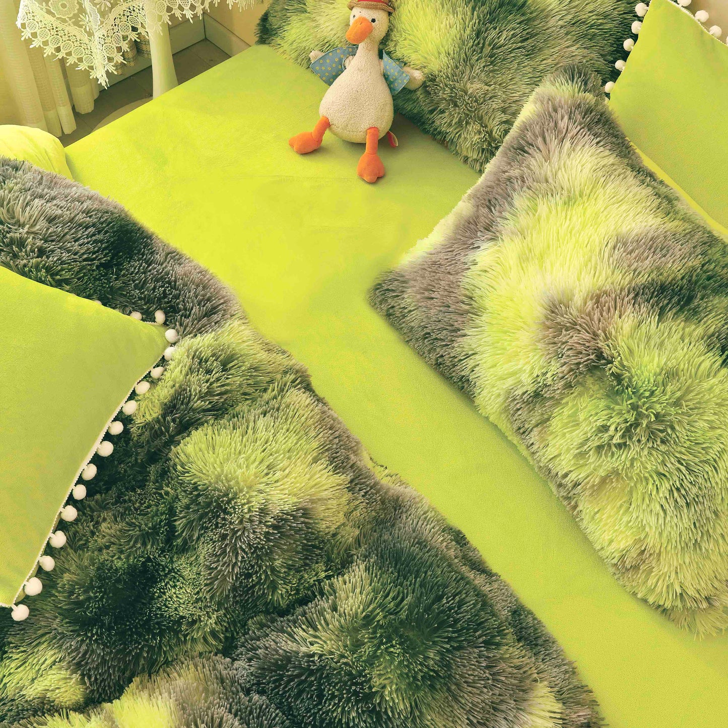 Lenjerie Cocolino Fluffy, Pufoasa, cu Ciucuri, 6 Piese, Multicolor-C4541