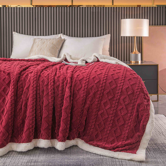 Patura Cocolino Tip Tricotaj, Cu Blanita, 200x230cm, Burgundia-C9234