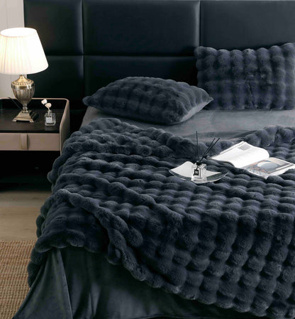Lenjerie Luxury ExtraPufoasa, din Blanita Artificiala Tip Iepure, 6 piese, Gri Sobolan