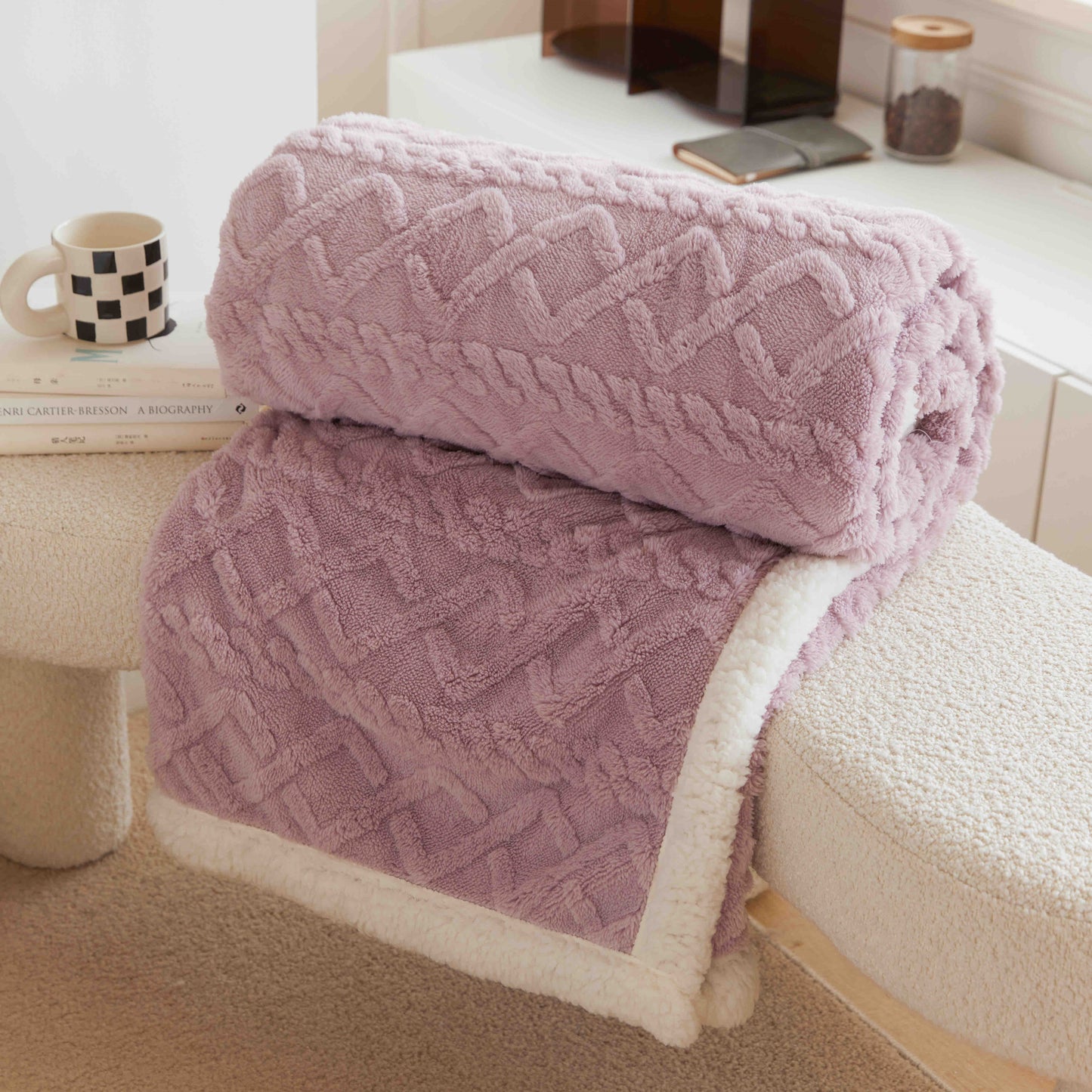 Patura Cocolino Tip Tricotaj, Cu Blanita, 200x230cm, Lila-C4403