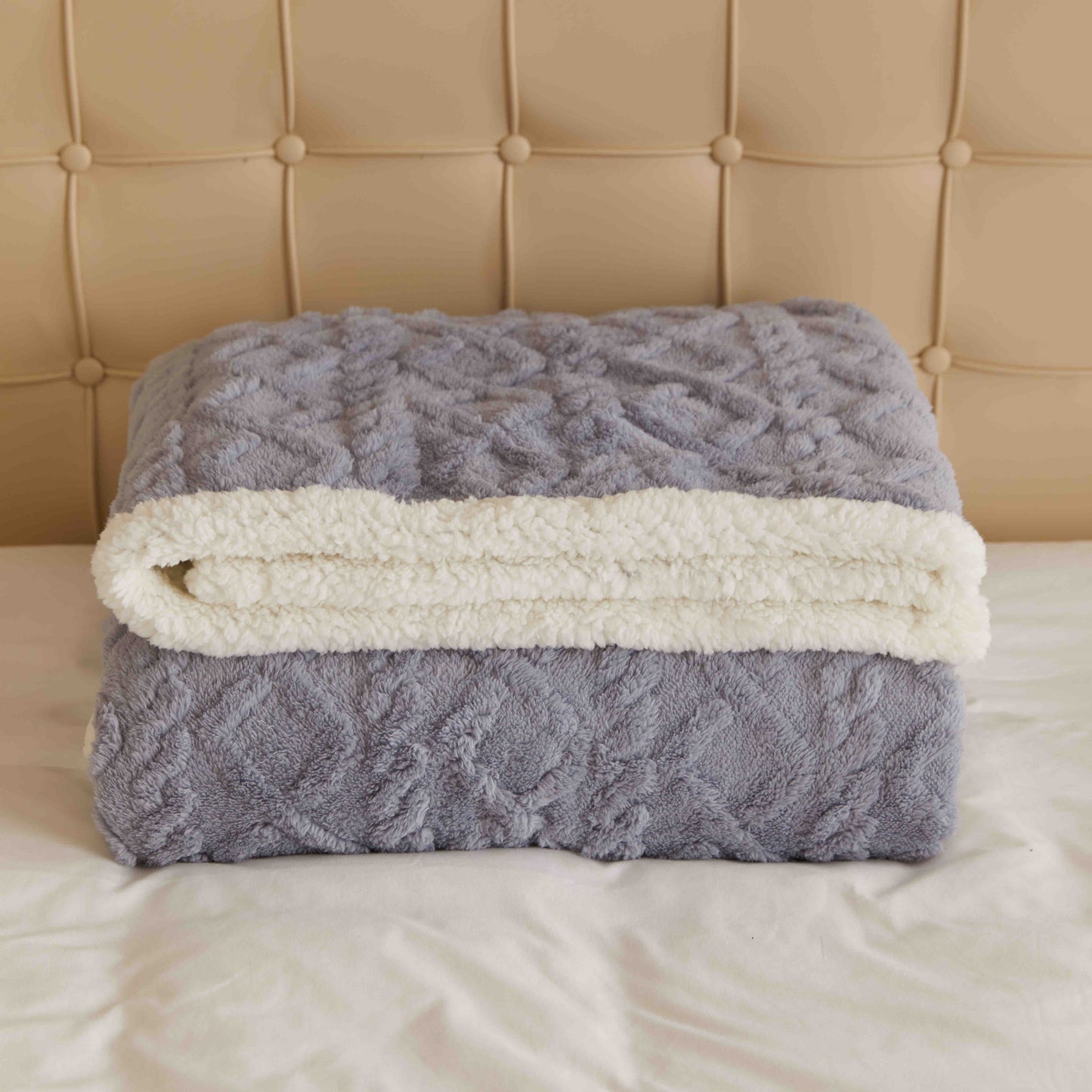 Patura Cocolino Tip Tricotaj, Cu Blanita, 200x230cm, Gri Albastrui-C9239