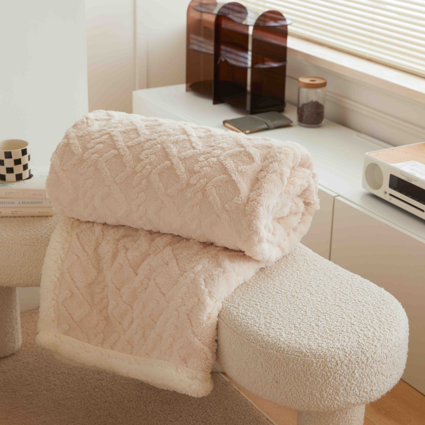 Patura Cocolino Tip Tricotaj, Cu Blanita, 200x230cm, Crem-C9235