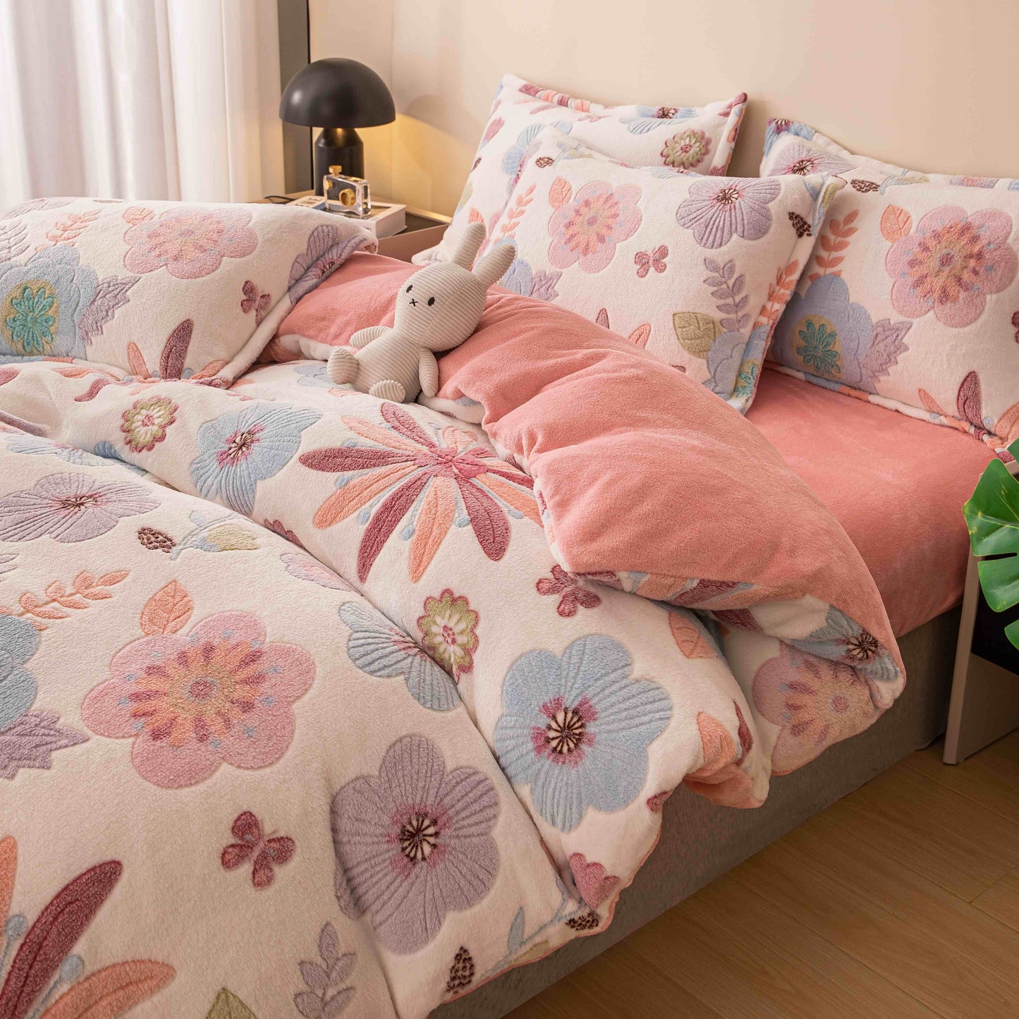 Lenjerie Cocolino 4 Piese cu Elastic, Pat Dublu, Floricele-C9326