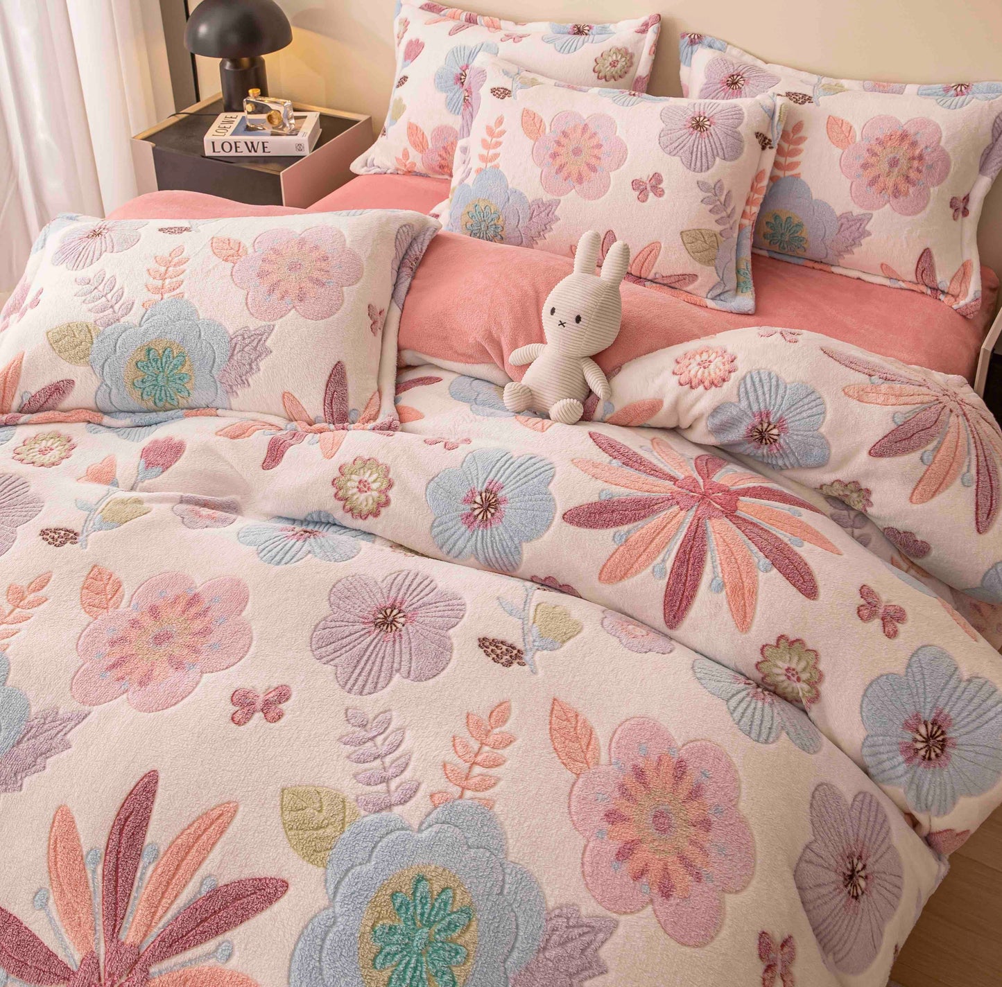 Lenjerie Cocolino 4 Piese cu Elastic, Pat Dublu, Floricele-C9326