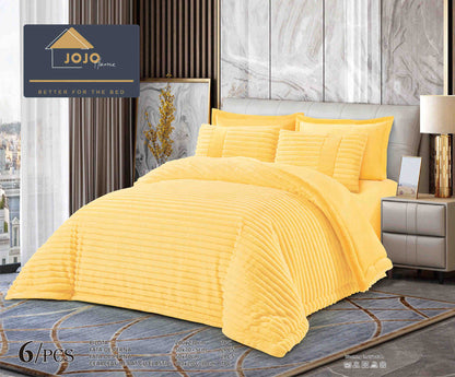 Lenjerie Pat cu Pilota Inclusa, Blanita Iepure Artificiala, Cearceaf de Pat Cu Elastic, 6 Piese, Galben-C9630