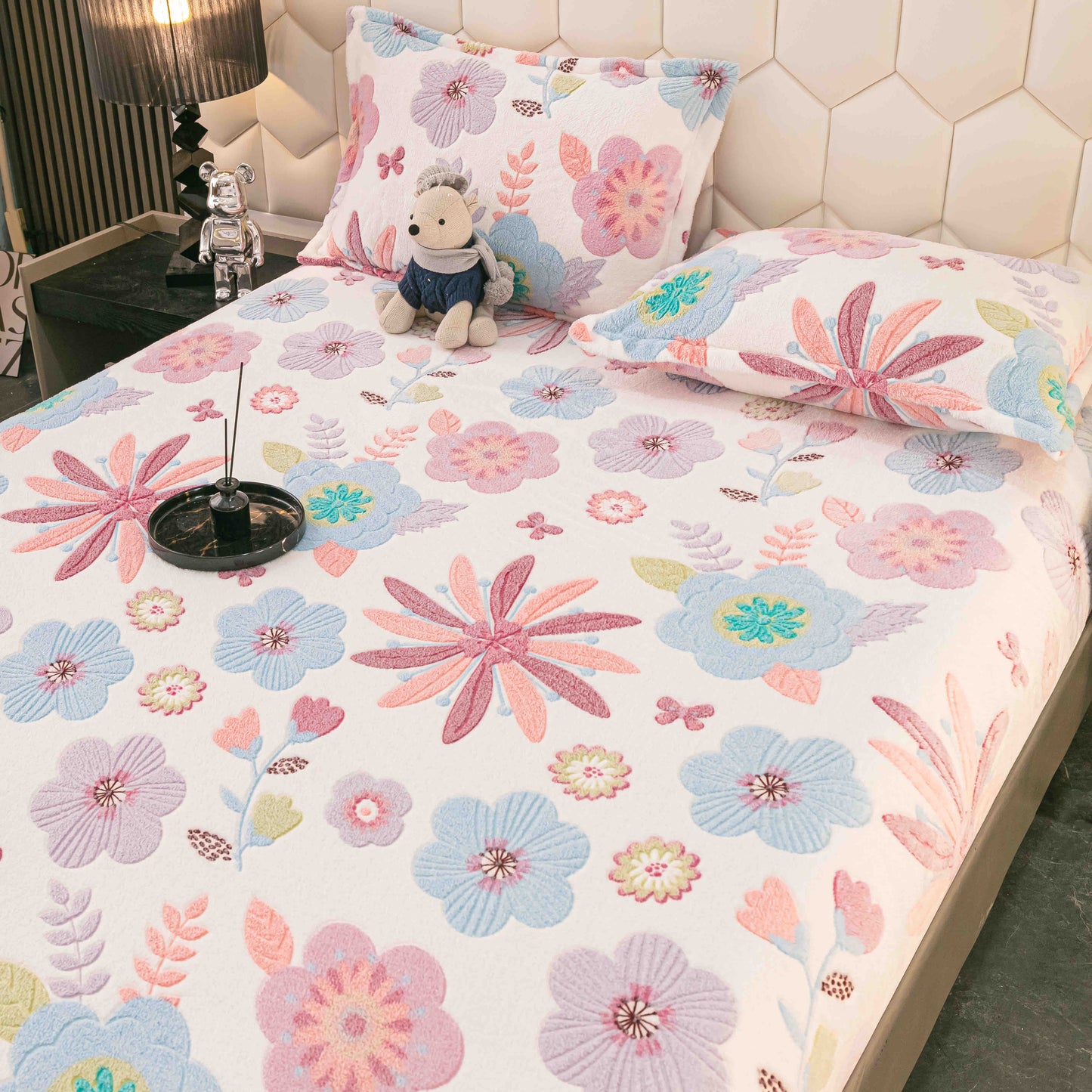 Husa Cocolino cu Elastic+2 Fete de Perna, Floricele-C9195