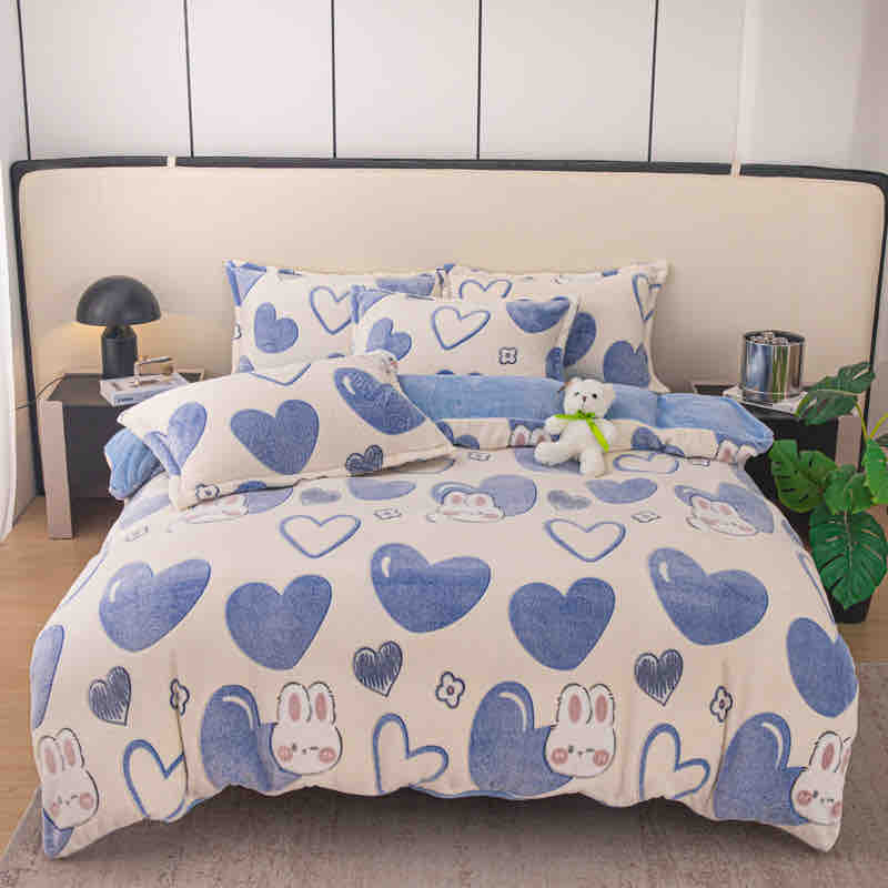 Lenjerie Pat 1 Persoana, Cocolino, 4 Piese, Inimioare/Iepurasi-C9624