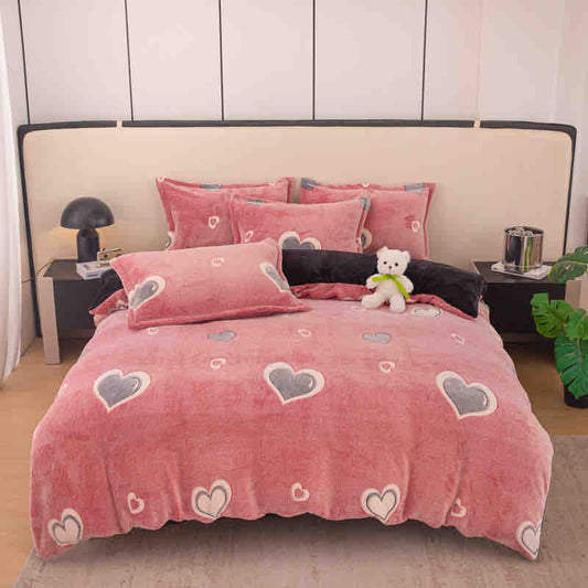Lenjerie Pat 1 Persoana, Cocolino, 4 Piese, Roz/Inimi-C9627