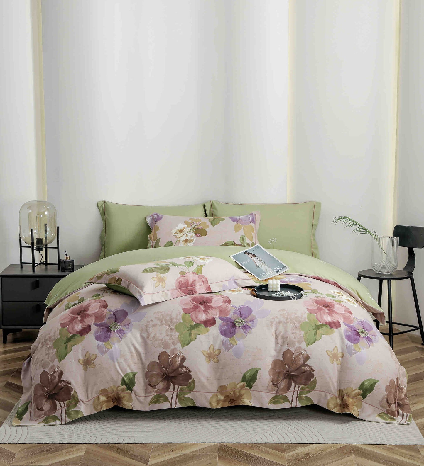 Lenjerie Premium Luxury din Finet, 6 Piese, cu Elastic, Floricele-C10780