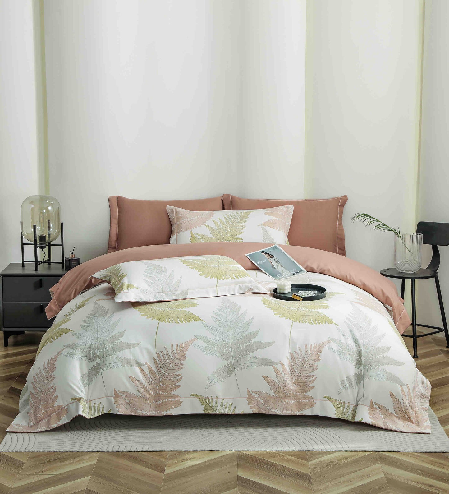 Lenjerie Premium Luxury din Finet, 6 Piese, cu Elastic, Frunze-C10776