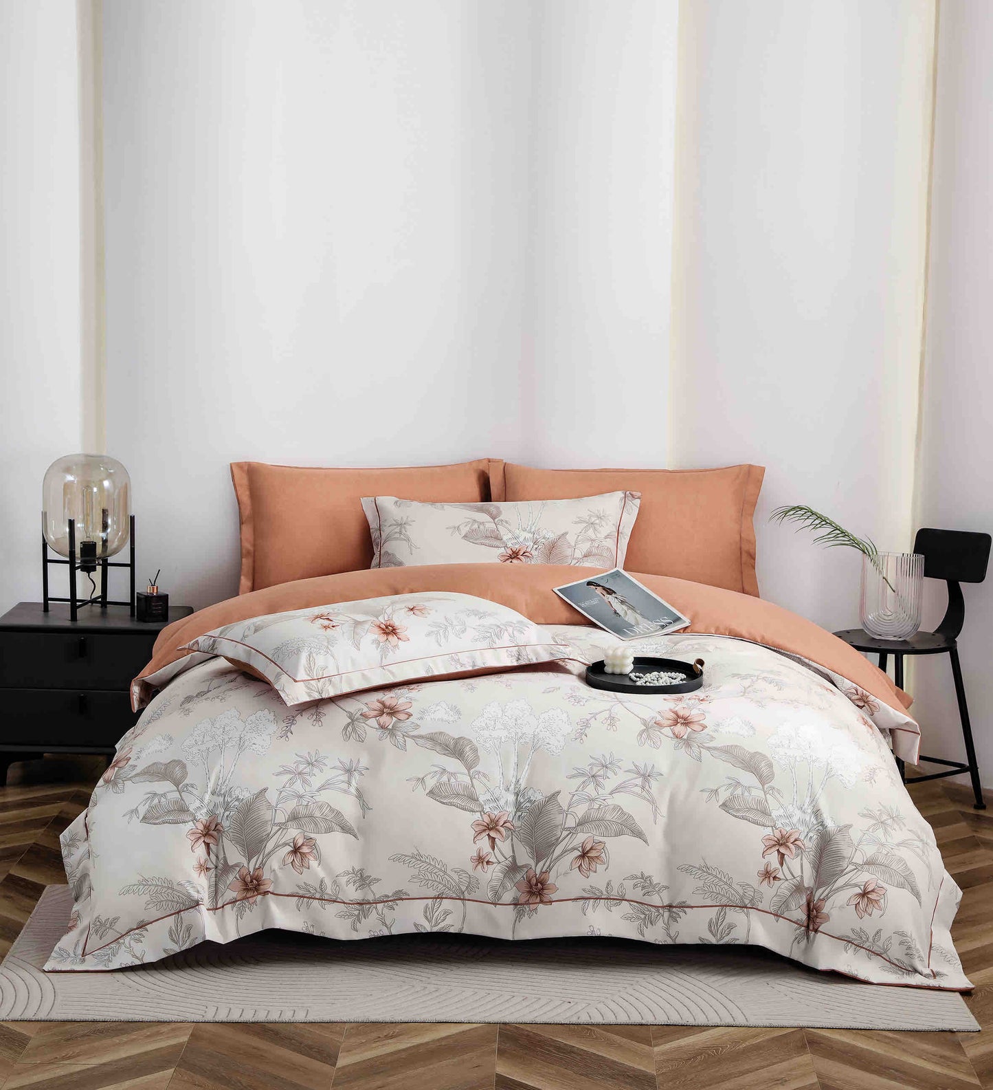 Lenjerie Premium Luxury din Finet, 6 Piese, cu Elastic, Flori/Frunze-C10774