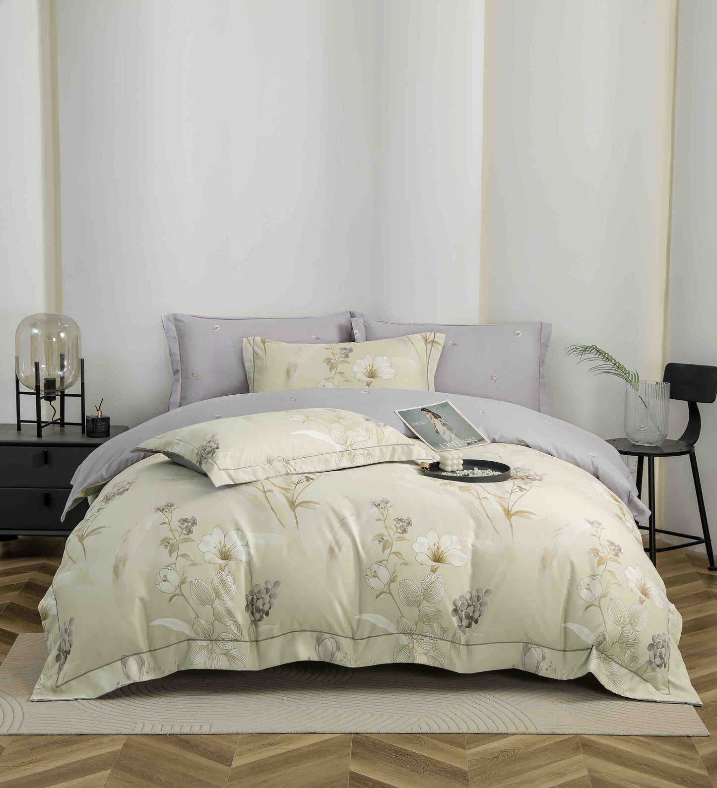 Lenjerie Premium Luxury din Finet, 6 Piese, cu Elastic, Flori-C10773