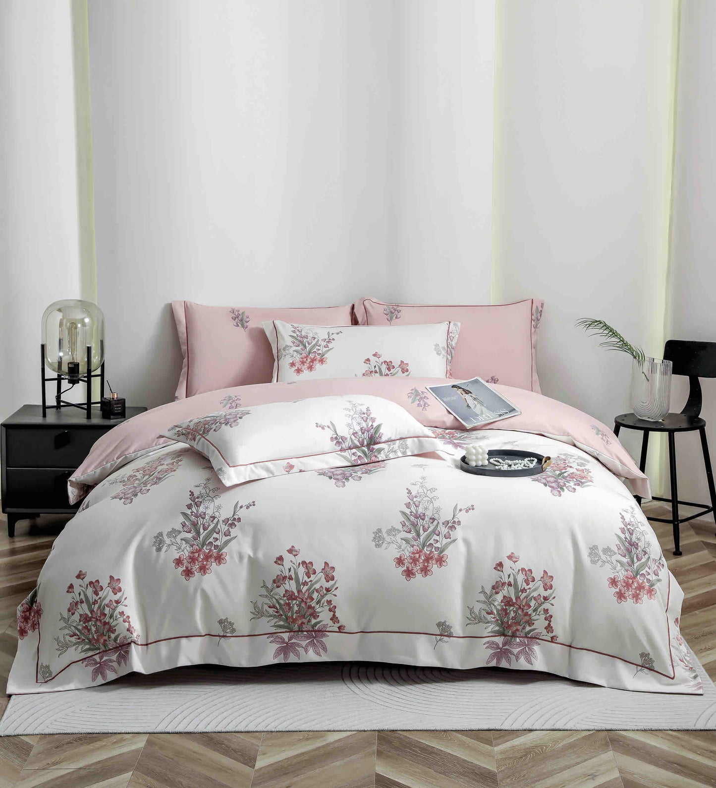 Lenjerie Premium Luxury din Finet, 6 Piese, cu Elastic, Floricele-C10779