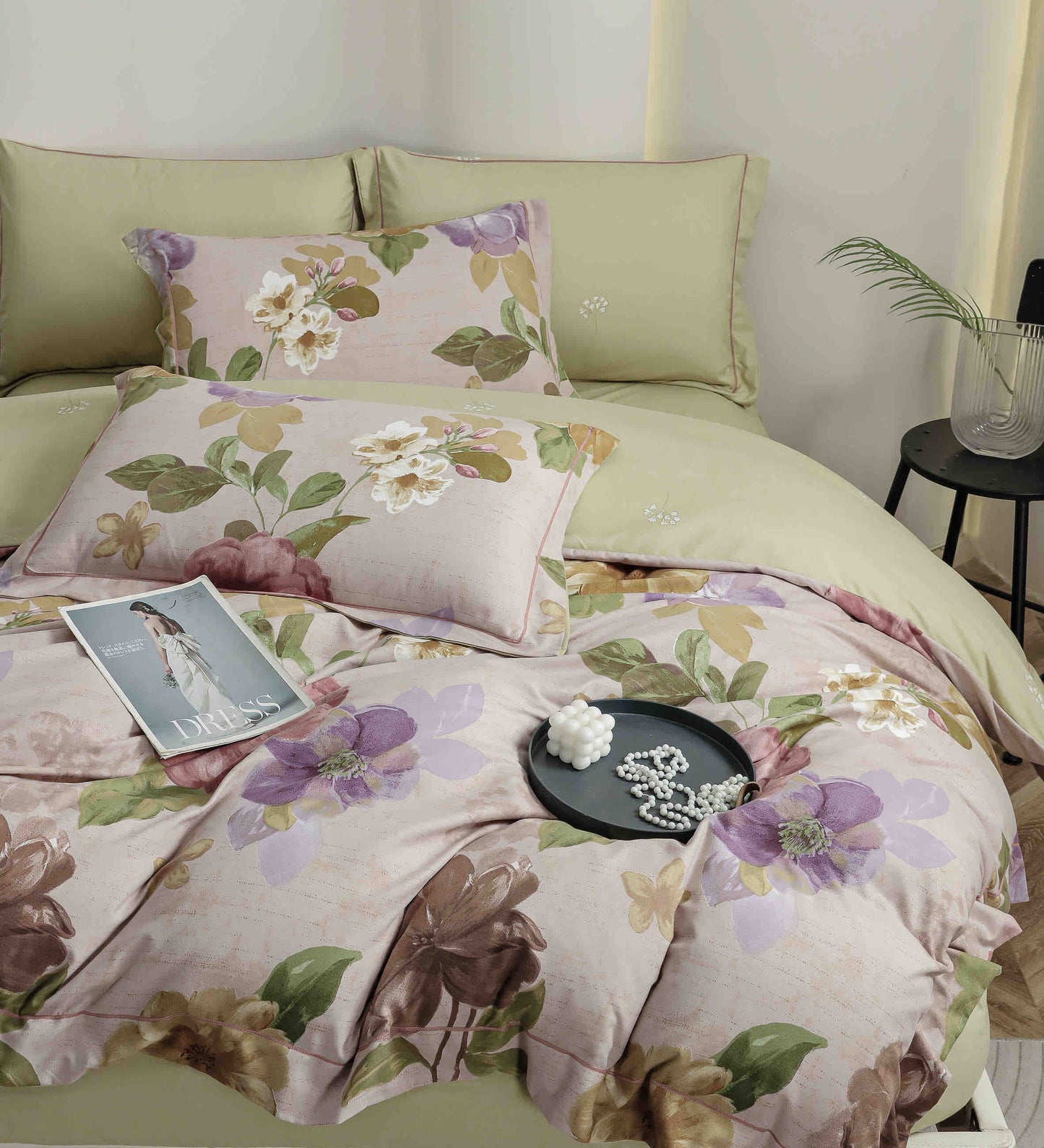 Lenjerie Premium Luxury din Finet, 6 Piese, cu Elastic, Floricele-C10780