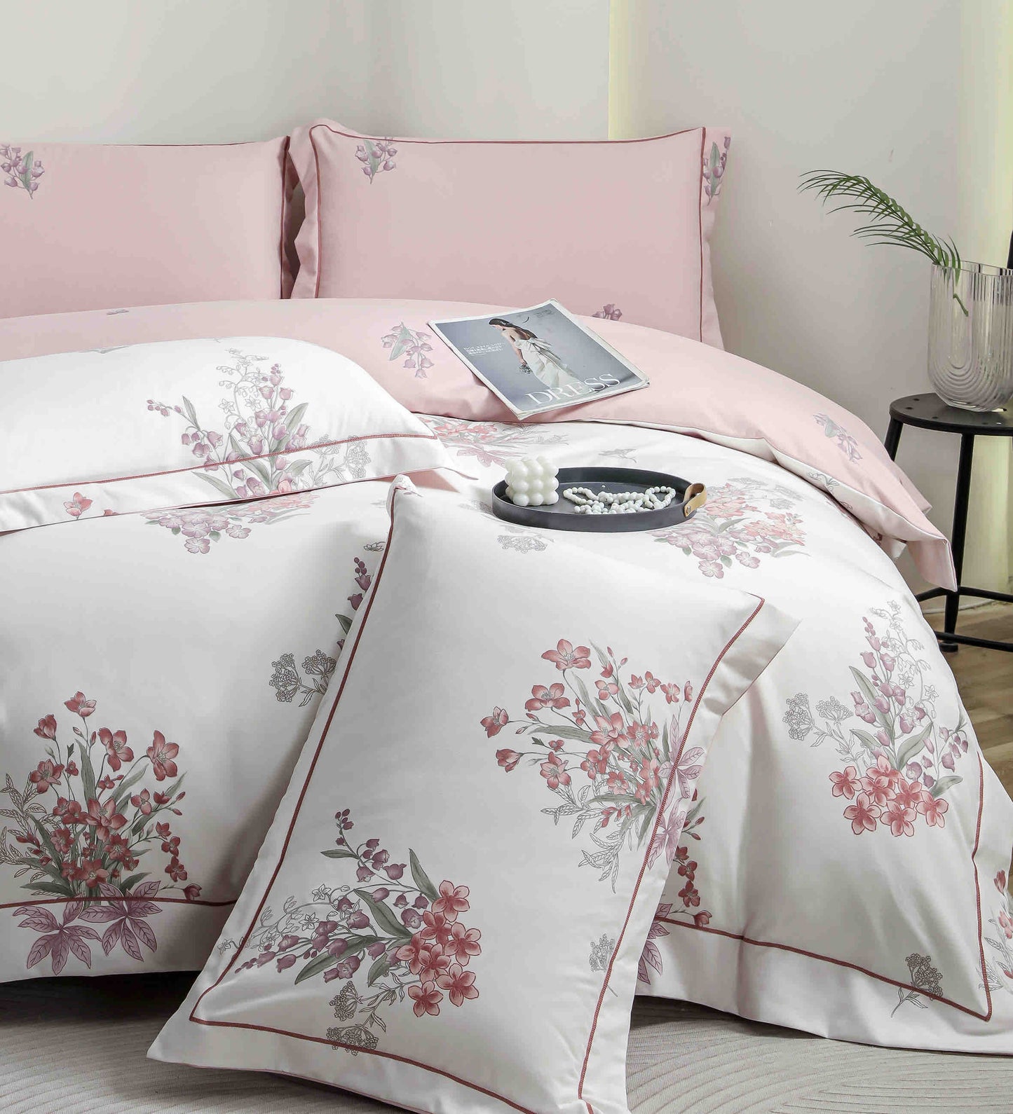 Lenjerie Premium Luxury din Finet, 6 Piese, cu Elastic, Floricele-C10779