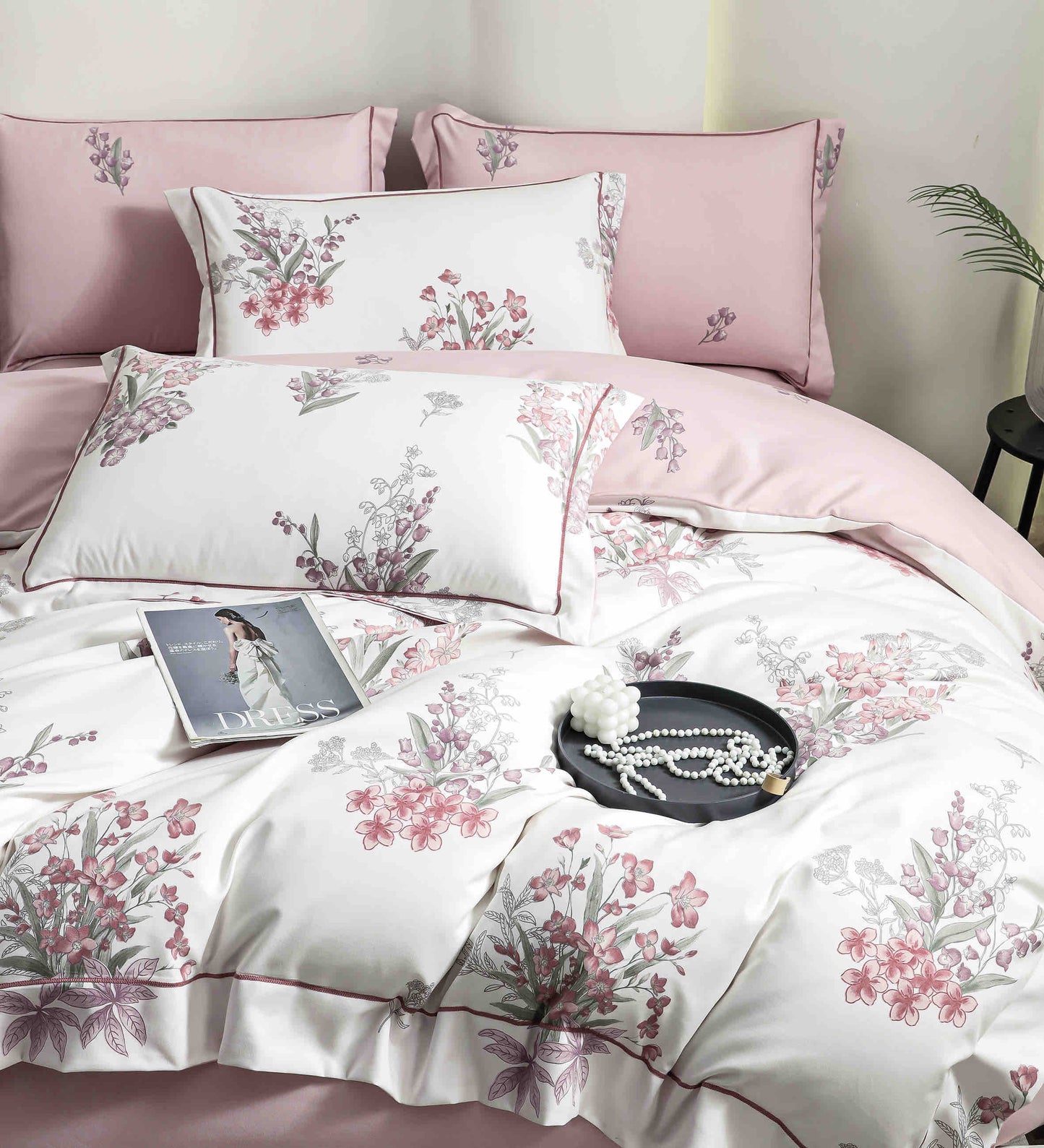 Lenjerie Premium Luxury din Finet, 6 Piese, cu Elastic, Floricele-C10779
