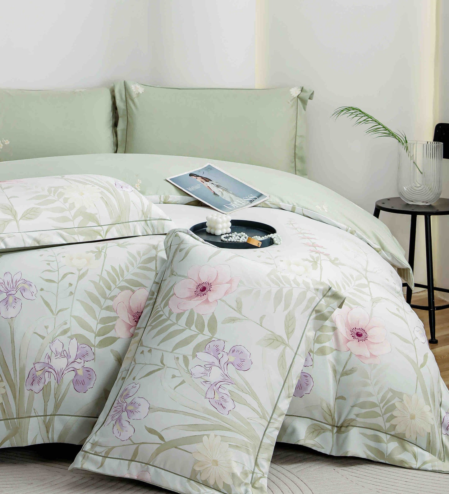 Lenjerie Premium Luxury din Finet, 6 Piese, cu Elastic, Floricele-C10778