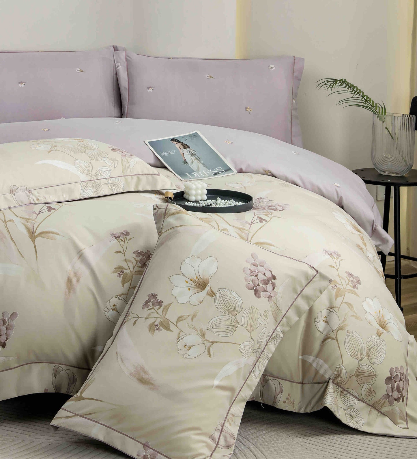 Lenjerie Premium Luxury din Finet, 6 Piese, cu Elastic, Flori-C10773
