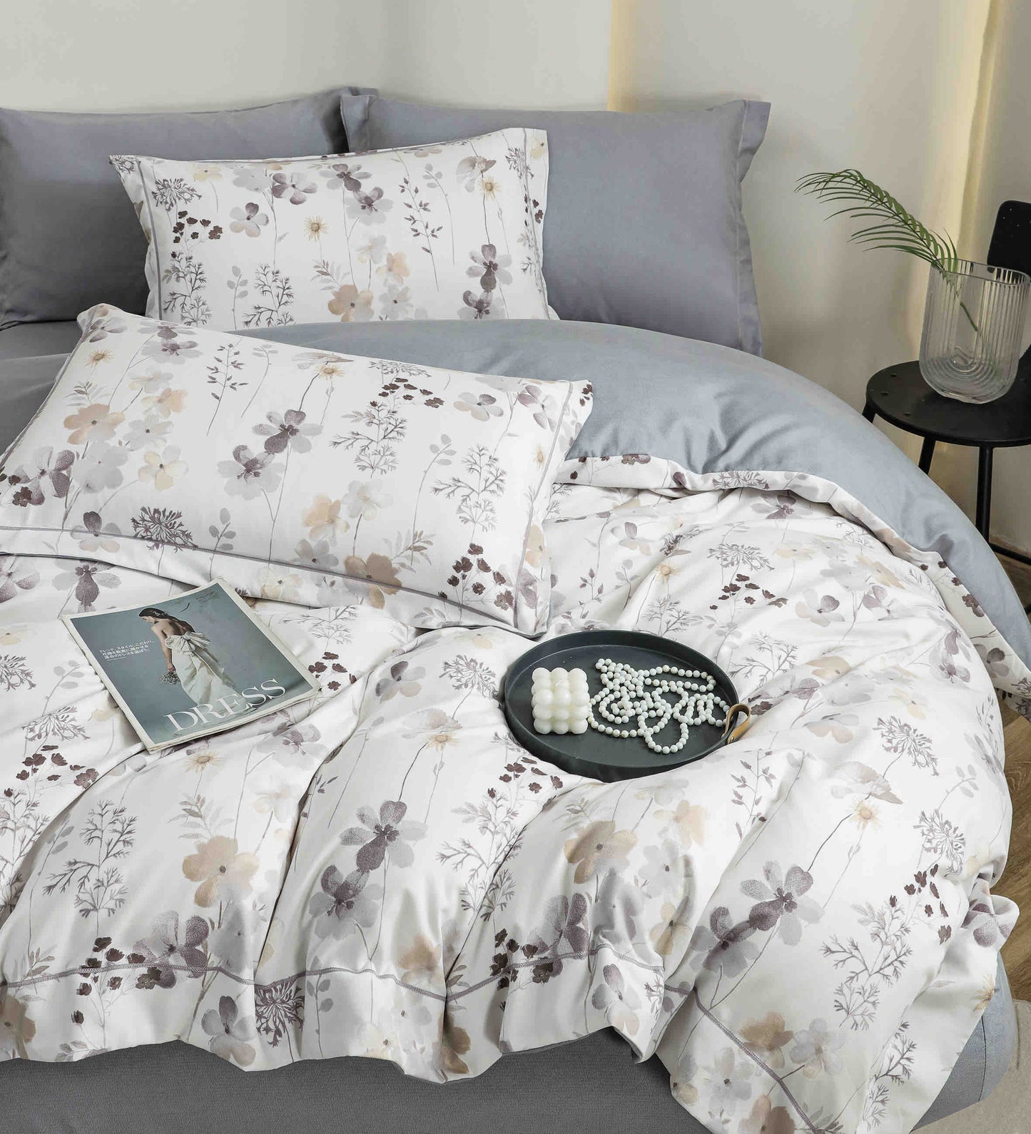 Lenjerie Premium Luxury din Finet, 6 Piese, cu Elastic, Mini Flori-C10772