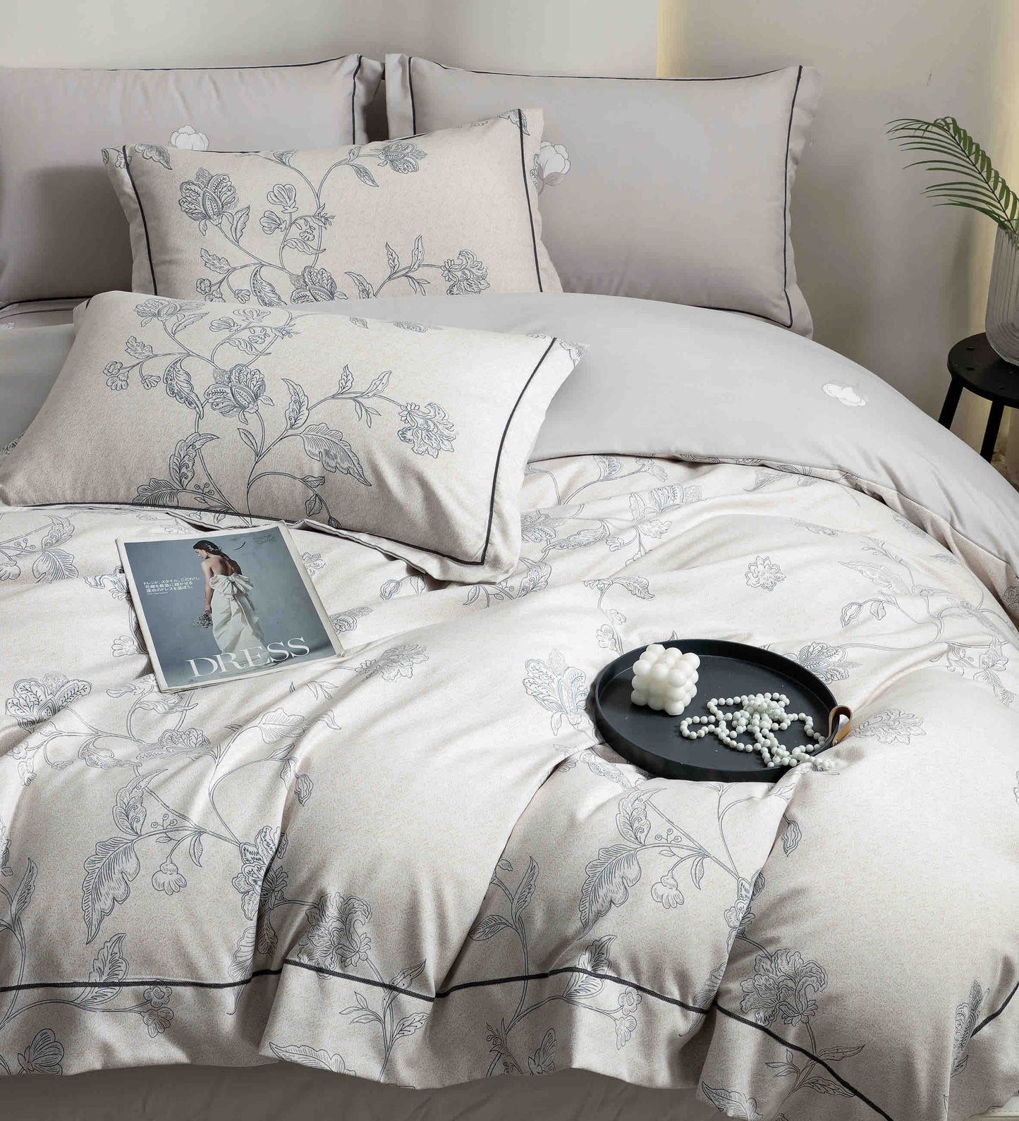 Lenjerie Premium Luxury din Finet, 6 Piese, cu Elastic, Flori-C10770