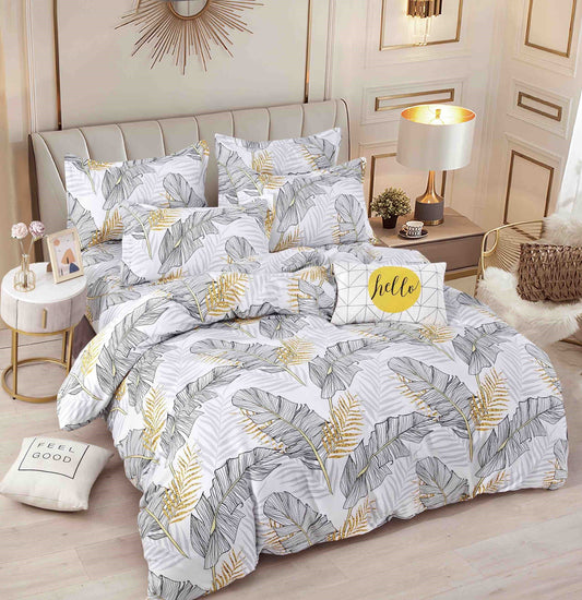 Lenjerie Pat Dublu din Finet, 6 Piese, cu Elastic, Frunze-C8706