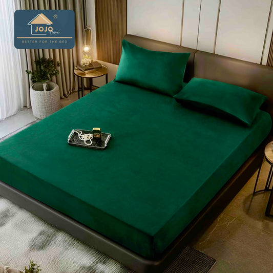 Husa de Pat cu Elastic+2 fete de perna, din Catifea, 180x200cm, Verde-C9244