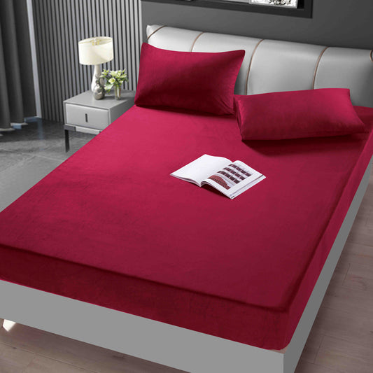 Husa de Pat cu Elastic+2 fete de perna, din Catifea, 180x200cm, Burgundia-C9245