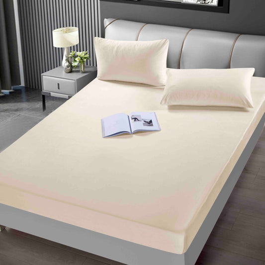 Husa de Pat cu Elastic+2 fete de perna, din Catifea, 180x200cm, Crem-C9249
