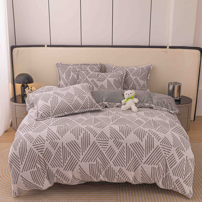 Lenjerie Cocolino 4 Piese cu Elastic, Pat Dublu, Zig Zag-C9344