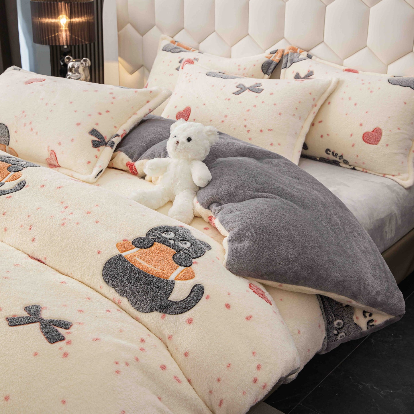 Lenjerie Cocolino 4 Piese cu Elastic, Pat Dublu, Pisicute-C9347