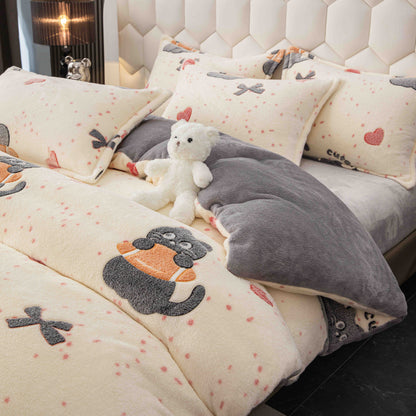 Lenjerie Cocolino 4 Piese cu Elastic, Pat Dublu, Pisicute-C9347