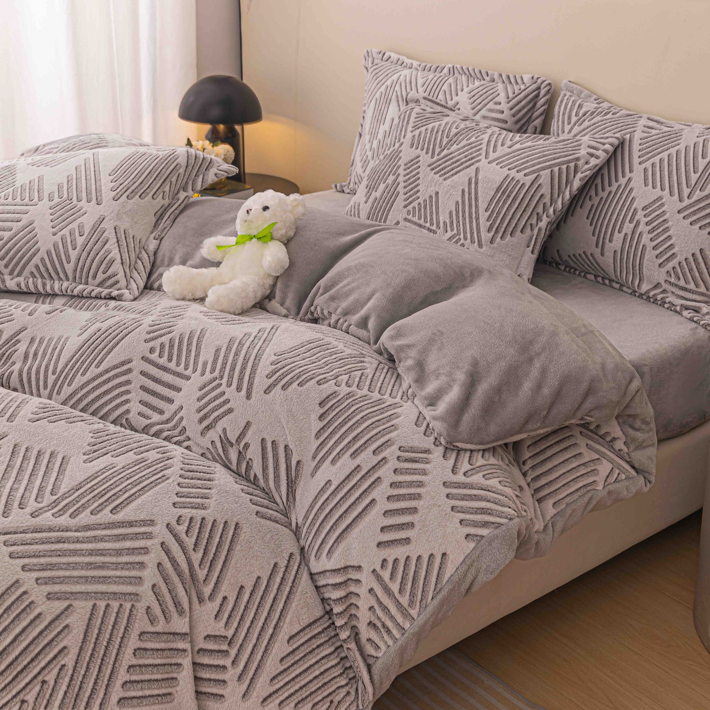 Lenjerie Cocolino 4 Piese cu Elastic, Pat Dublu, Zig Zag-C9344