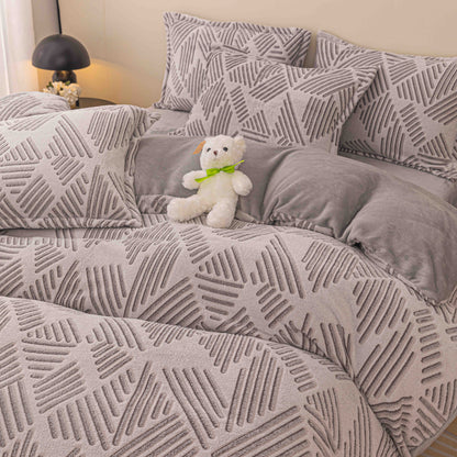 Lenjerie Cocolino 4 Piese cu Elastic, Pat Dublu, Zig Zag-C9344