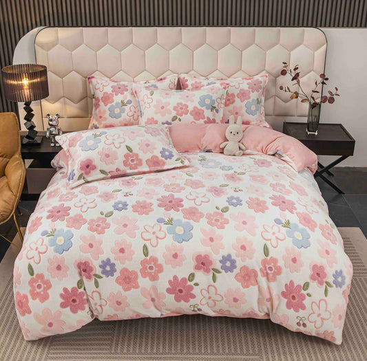 Lenjerie Cocolino 4 Piese cu Elastic, Pat Dublu, Floricele-C9727