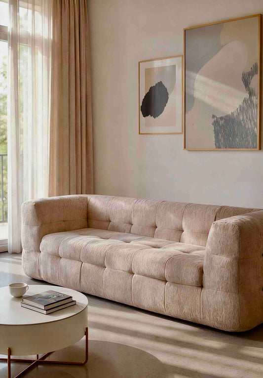 Canapea Premium Astra, cu Susținere Ergonomică HD Foam, Catifea, Bej-C10003