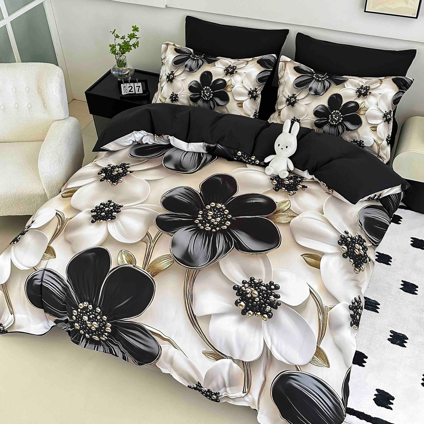 Lenjerie 5D Finet 6 Piese, cu Elastic, Imprimeu Digital Identic cu Poza, Floricele-C9901