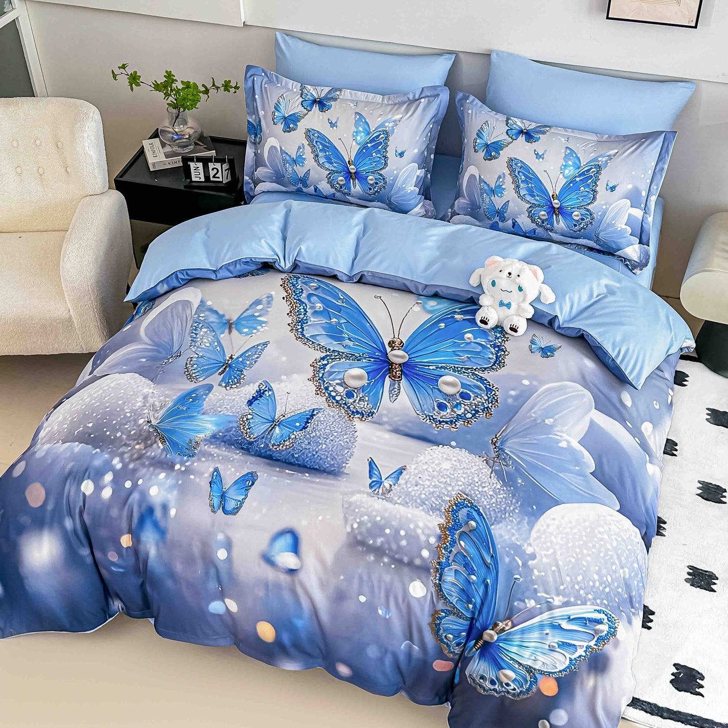 Lenjerie 5D Finet 6 Piese, cu Elastic, Imprimeu Digital Identic cu Poza, Fluturi-C9906