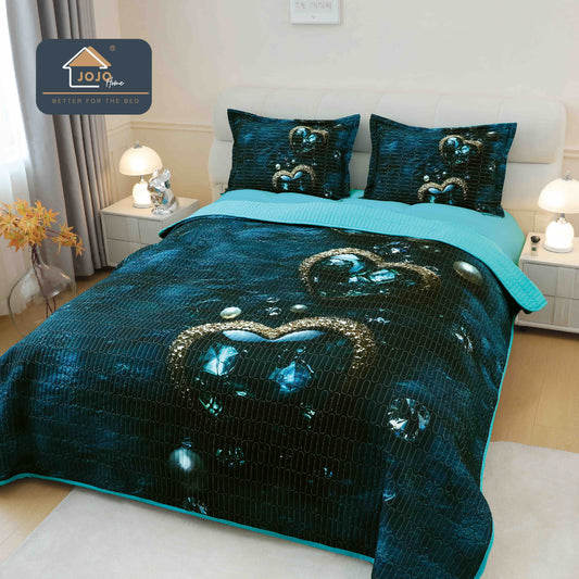 Cuvertura Matlasata+2 Fete de Perna, din Bumbac Finetat, Imprimeu 5D, Diamante-C10045