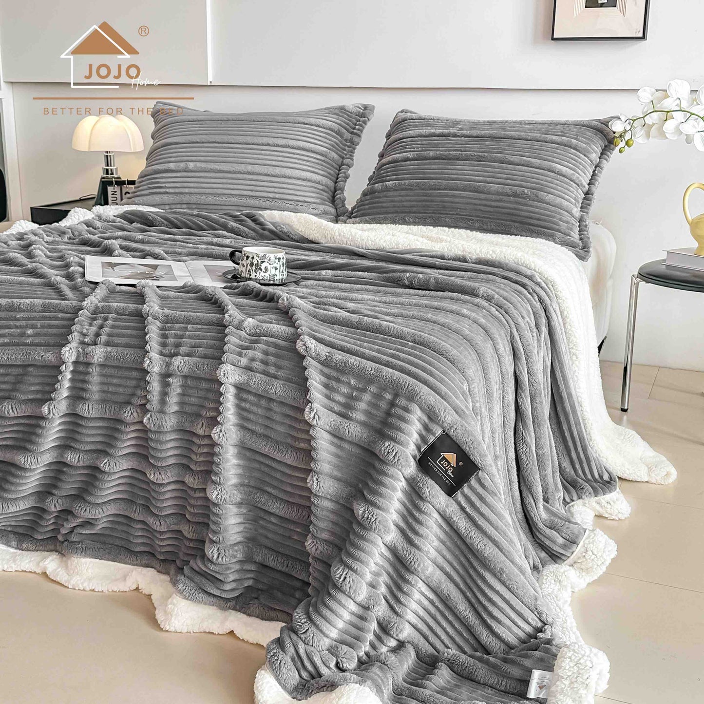 Set Patura Cocolino cu Blanita+2 Fete de Perna 50x70cm, Gri Deschis-C9921