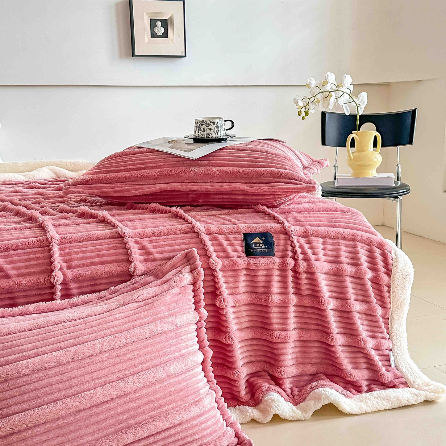 Set Patura Cocolino cu Blanita+2 Fete de Perna 50x70cm, Roz-C9918