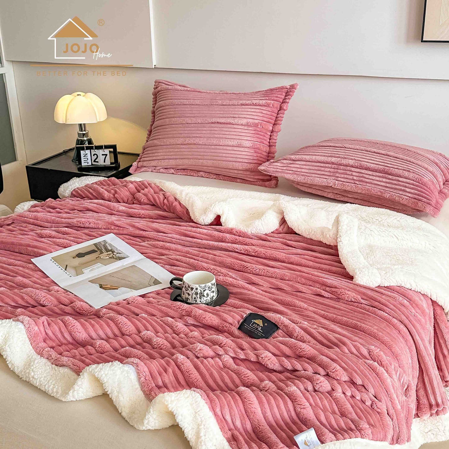 Set Patura Cocolino cu Blanita+2 Fete de Perna 50x70cm, Roz-C9918