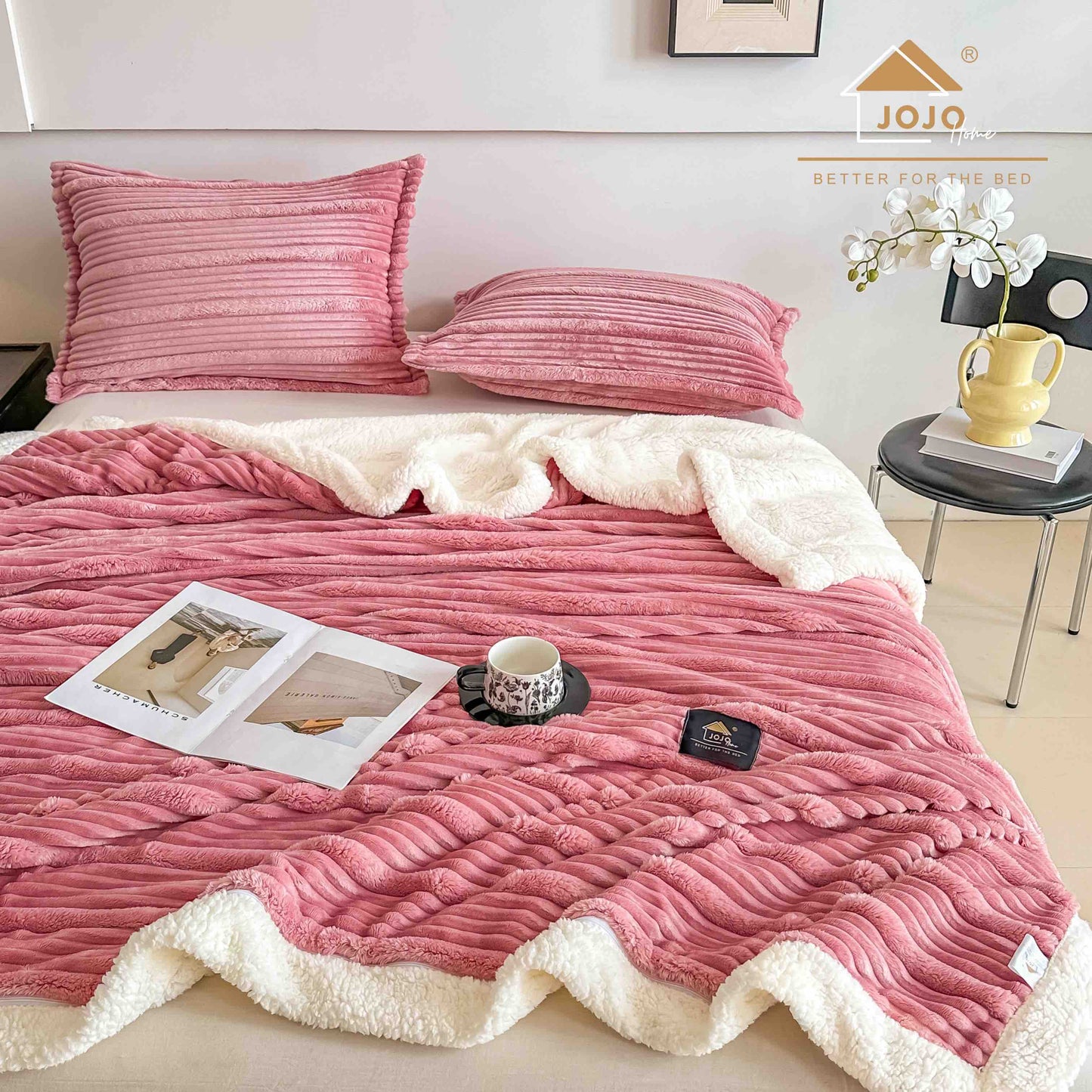 Set Patura Cocolino cu Blanita+2 Fete de Perna 50x70cm, Roz-C9918