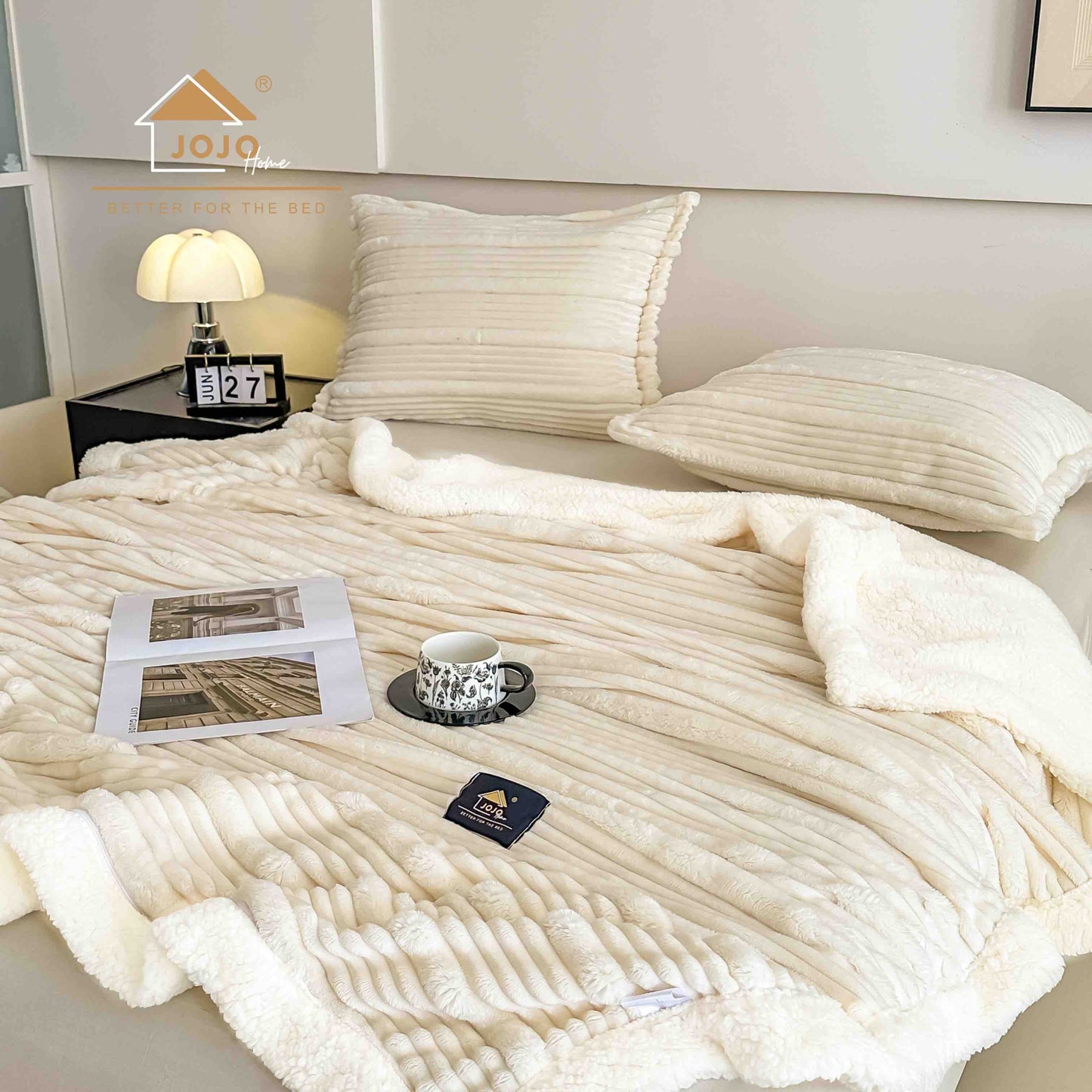 Set Patura Cocolino cu Blanita+2 Fete de Perna 50x70cm, Crem-C9919