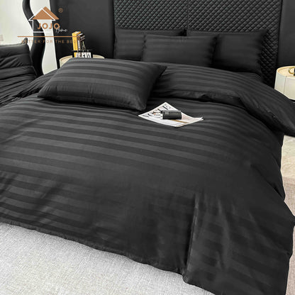 Lenjerie Luxury din Damasc 100% Bumbac Deluxe, 6 Piese cu Elastic, Negru-C11093
