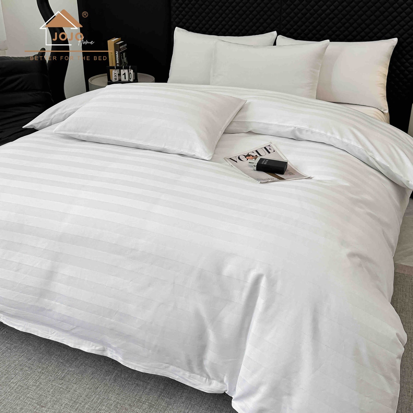 Lenjerie Luxury din Damasc 100% Bumbac Deluxe, 6 Piese cu Elastic, Alb-C11094