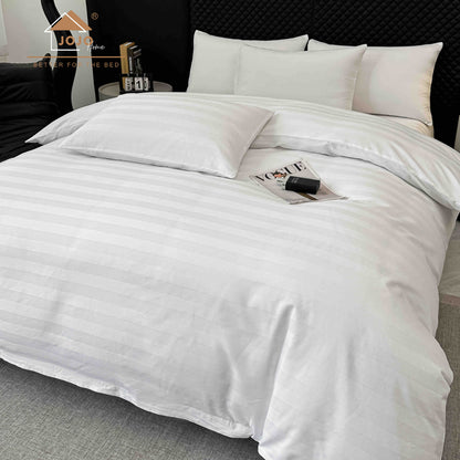 Lenjerie Luxury din Damasc 100% Bumbac Deluxe, 6 Piese cu Elastic, Alb-C11094